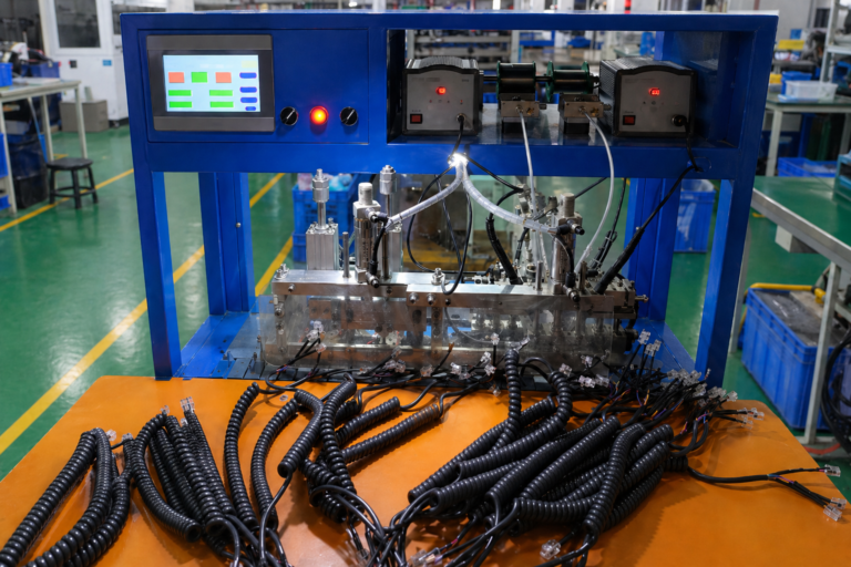 Overmolding coiled cable process