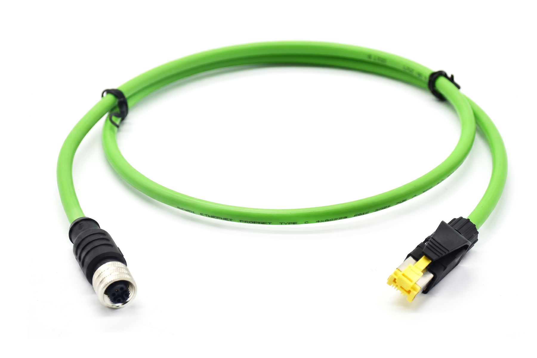 Industrial M12 D-Coded to RJ45 Cat5e High-Flex Ethernet Cable (PROFINET Green PUR)